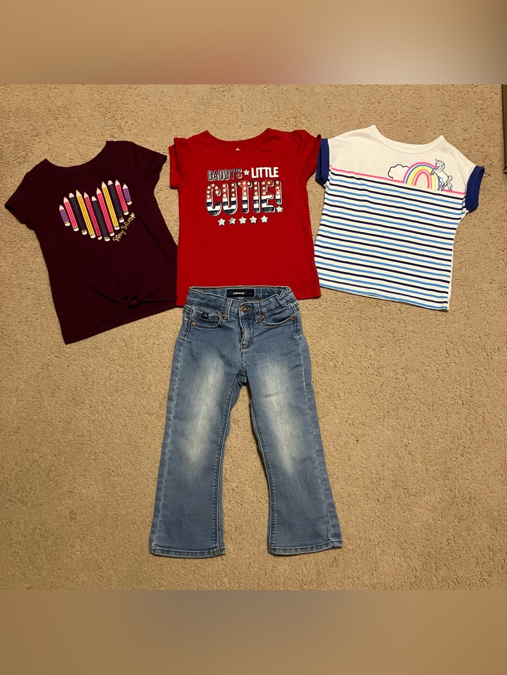 Girls Sz 4T Clothing‎ Lot Jordache Bootcut Denim Jeans & 3 Short Sleeve Tops